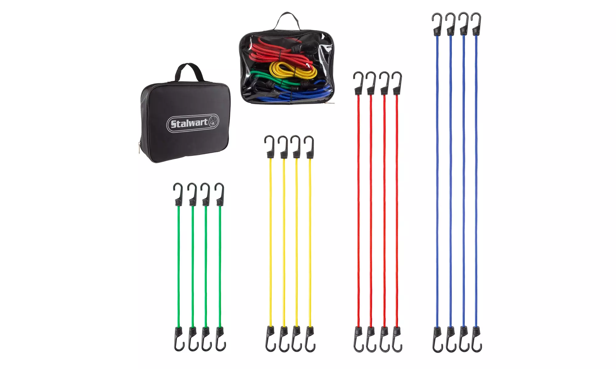 Bungee Cord 16 Pc Set Tie Downs Help Moving Storage Bag 18, 24, 32, 40 Inches - Primary Image
