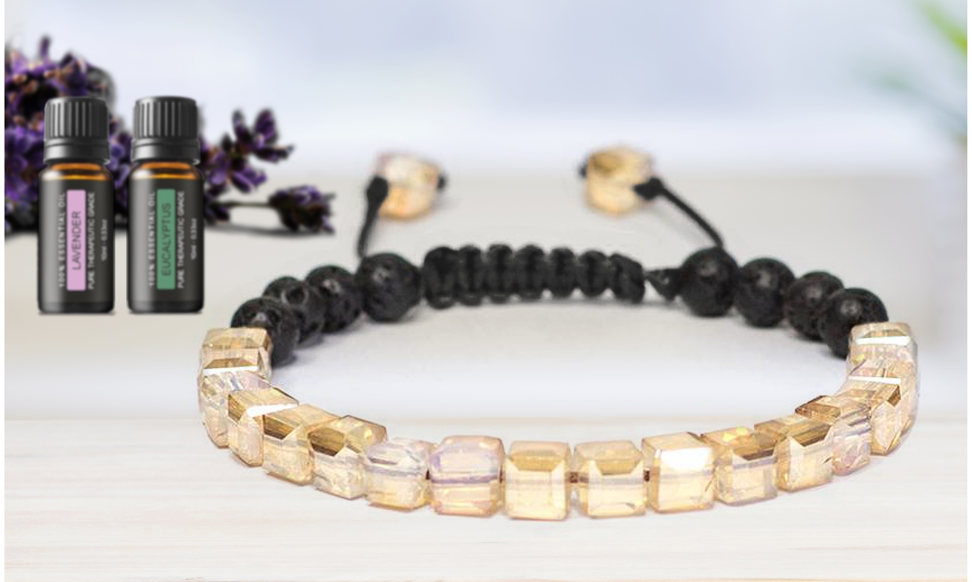 Lava Stone Glass Diffuser Bracelet with Optional Essential Oils