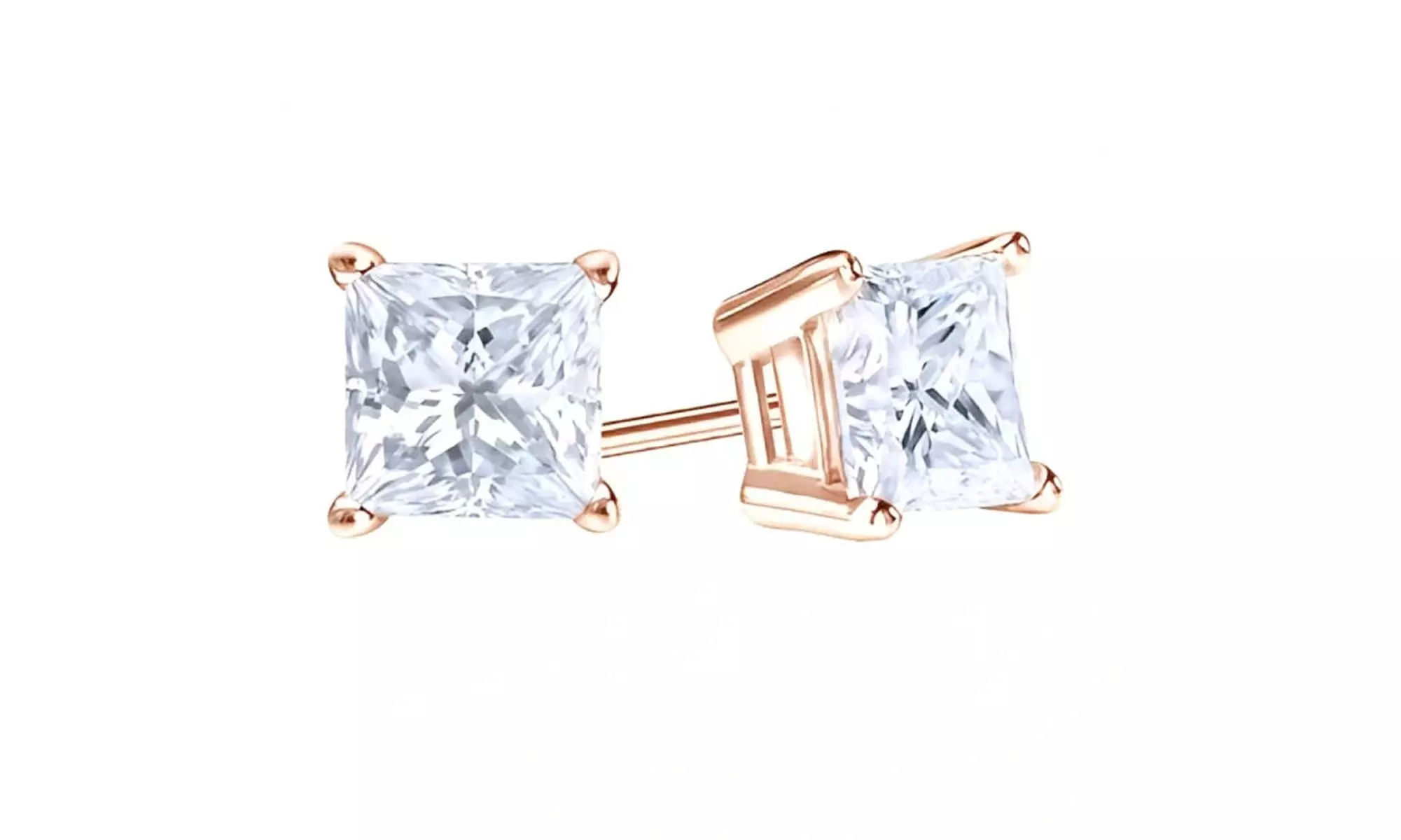 Paris Jewelry 14k Rose Gold Push Back Created White Sapphire Stud Earrings 4MM