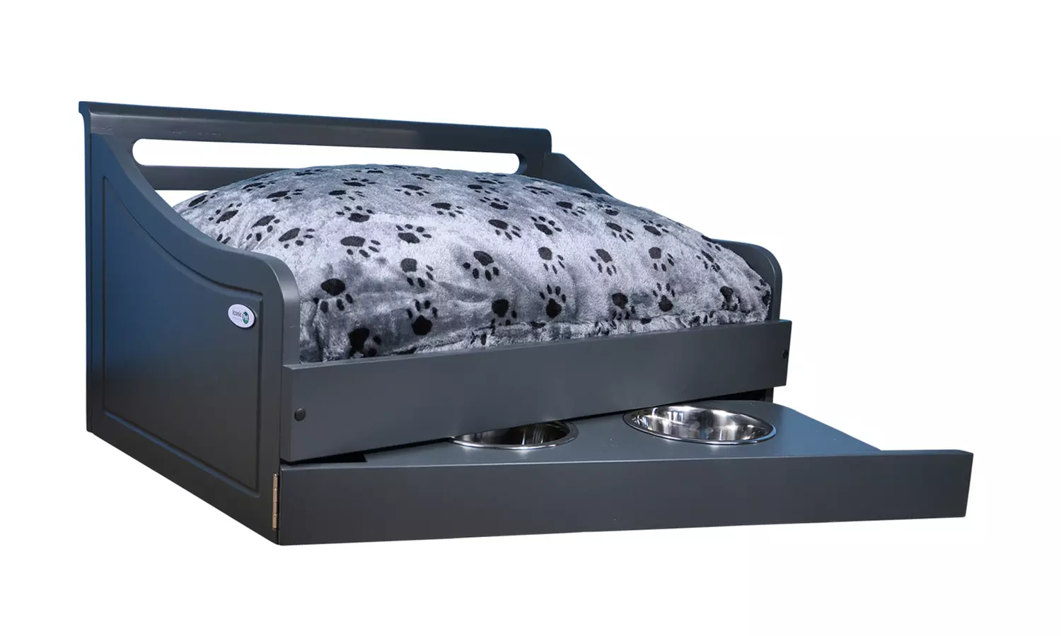 Iconic Pet Sassy Paws Multipurpose Wooden Pet Bed with Feeder - Primary Image