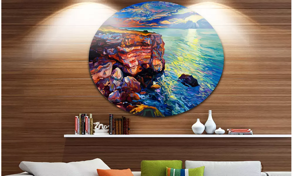 Beautiful Ocean and Cliffs' Seascape Circle Metal Wall Art - Primary Image