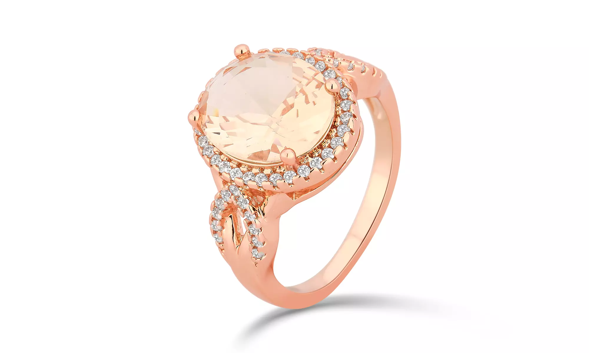 Rose Gold Tone Morganite and White CZ Ring Fashion Jewelry for Women Teen Girls