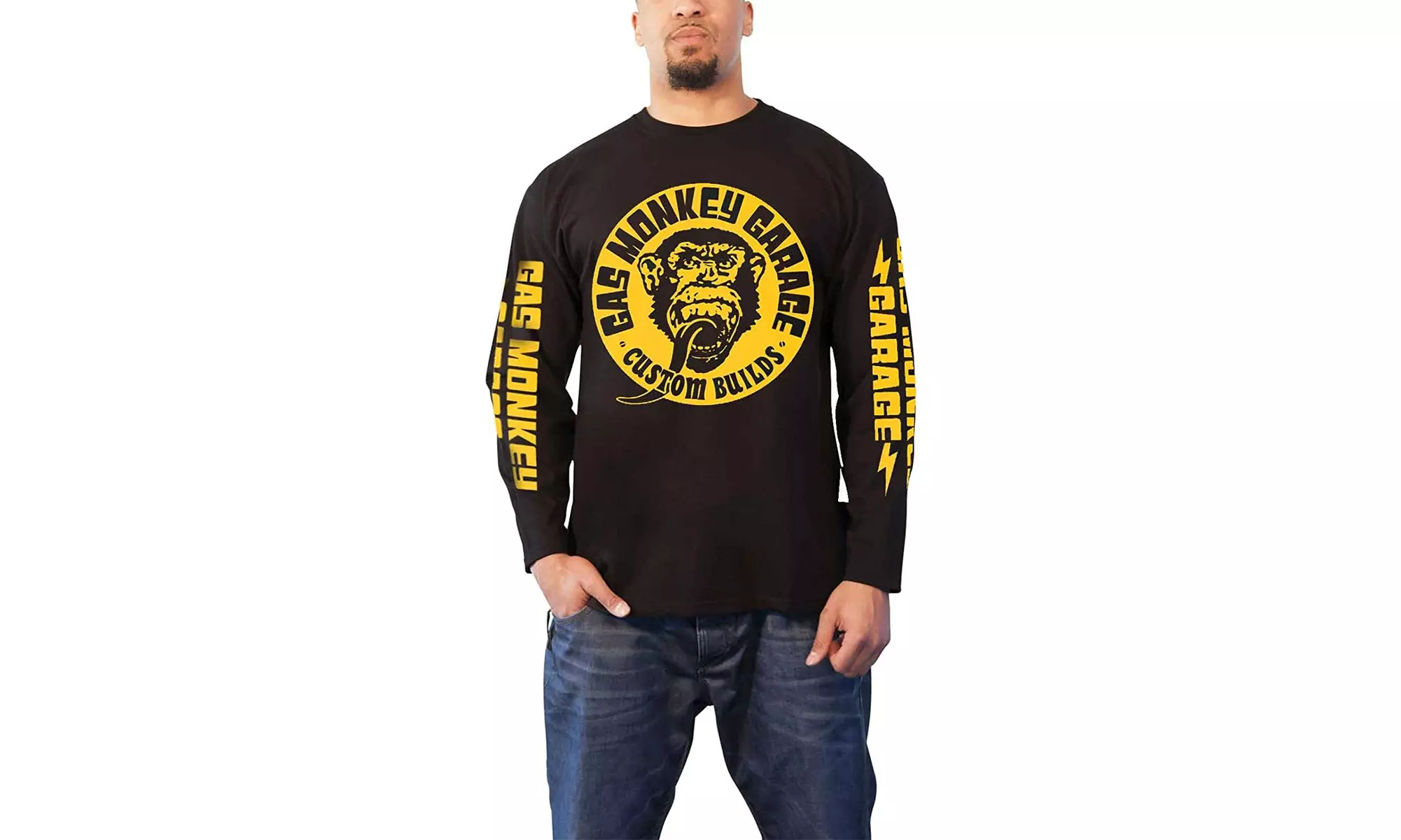 Gas Monkey Garage T Shirt Big Yellow Logo Official Mens Black Long Sleeve - Primary Image