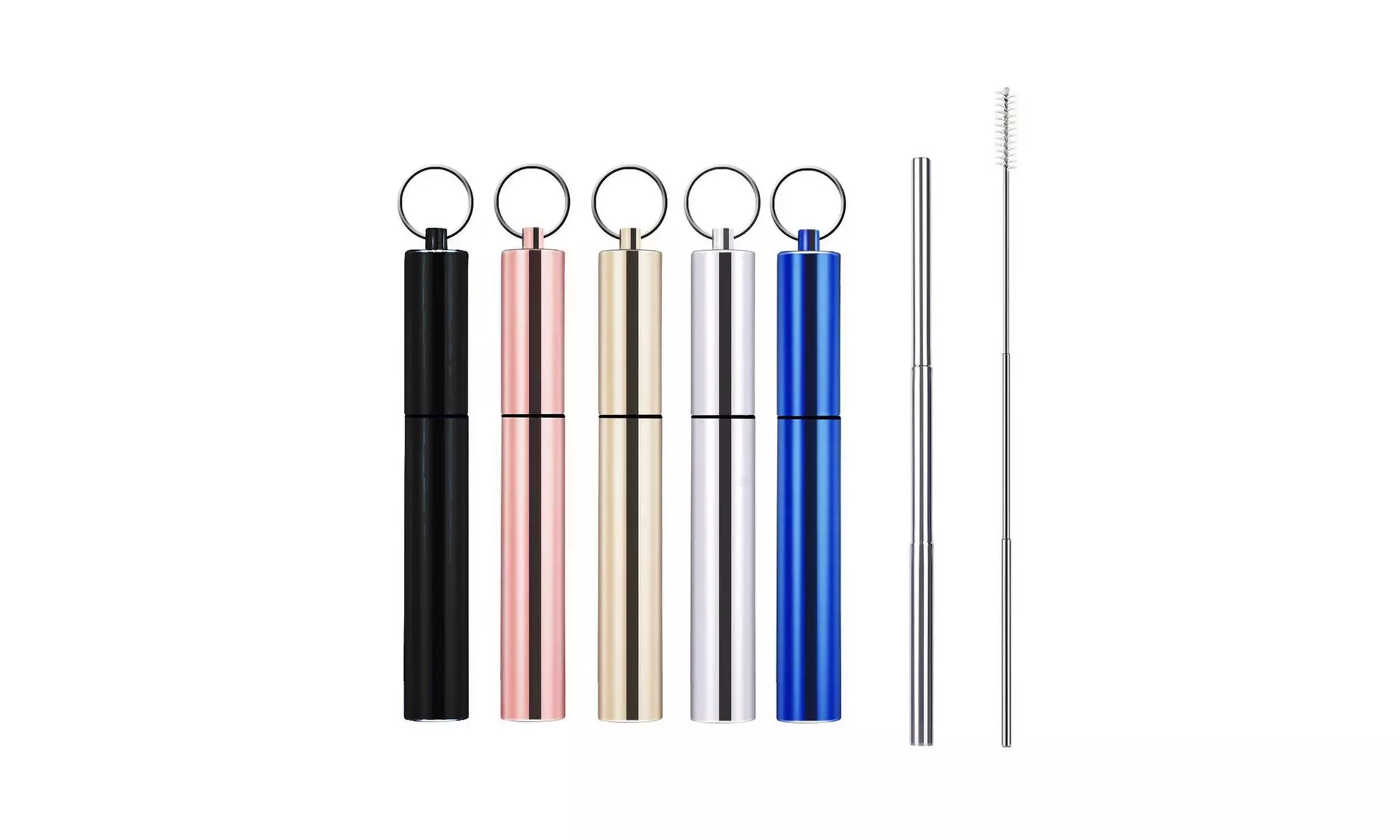 Portable Reusable Stainless Steel Telescoping Straw w/ Keychain Case  - Primary Image
