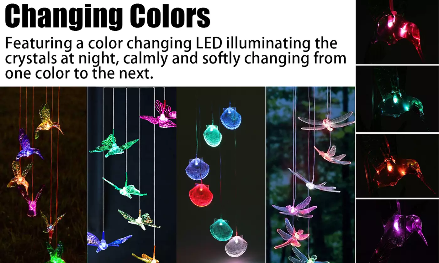LED Changing Color Solar Hummingbird Wind Chime Waterproof Wind Chimes
