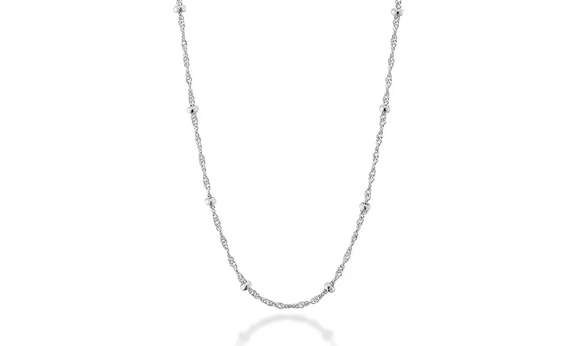 925 Sterling Silver Diamond Cut 1MM Singapore Beaded Chain Necklace 20" Inch
