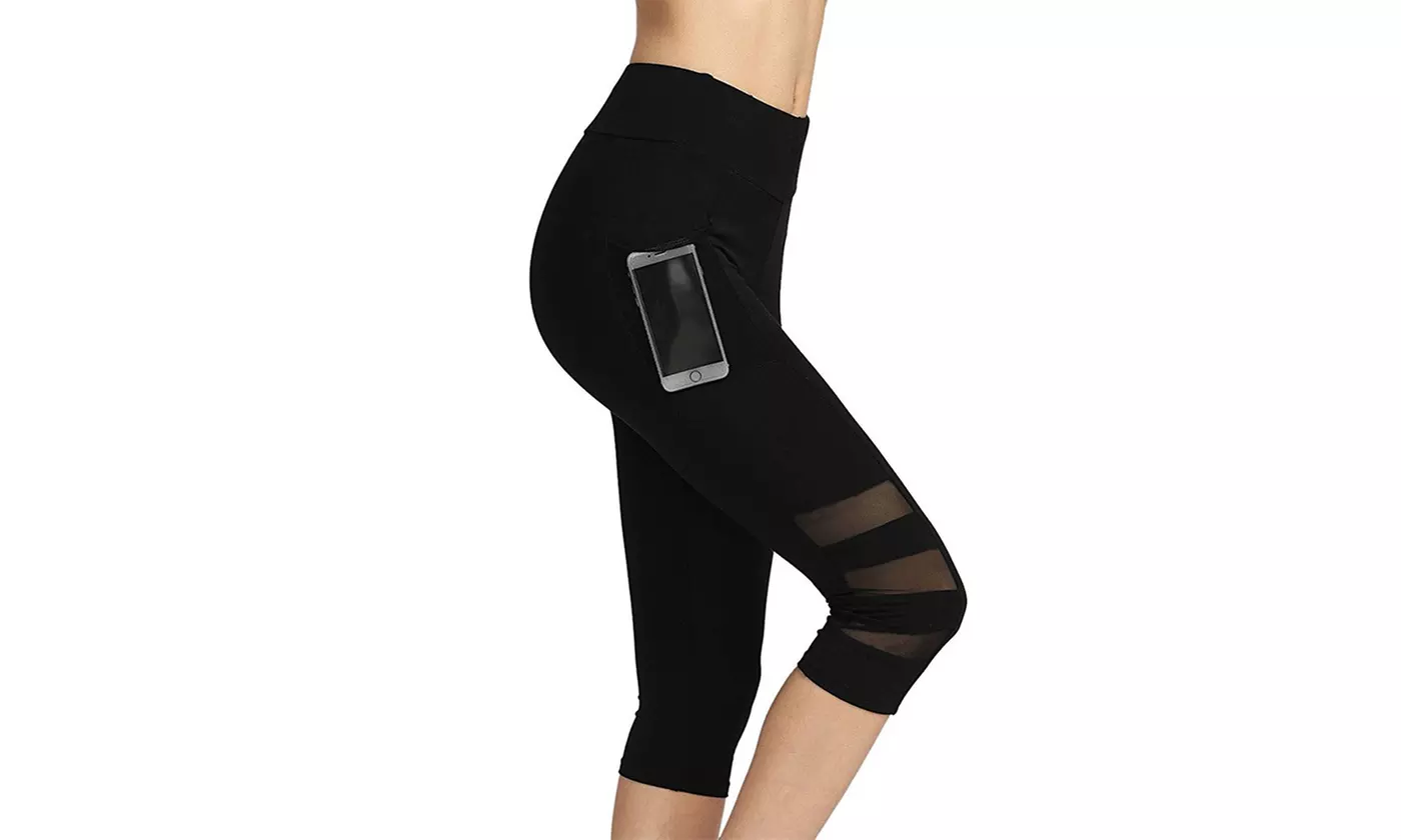 Womens High Waist Fitness Workout Capris Yoga Leggings With Pockets 