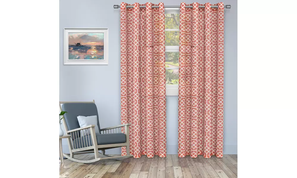 Rust Honeycomb Printed Semi-Sheer Curtain Set (52x63, 52x84, 52x96) - Second Medium