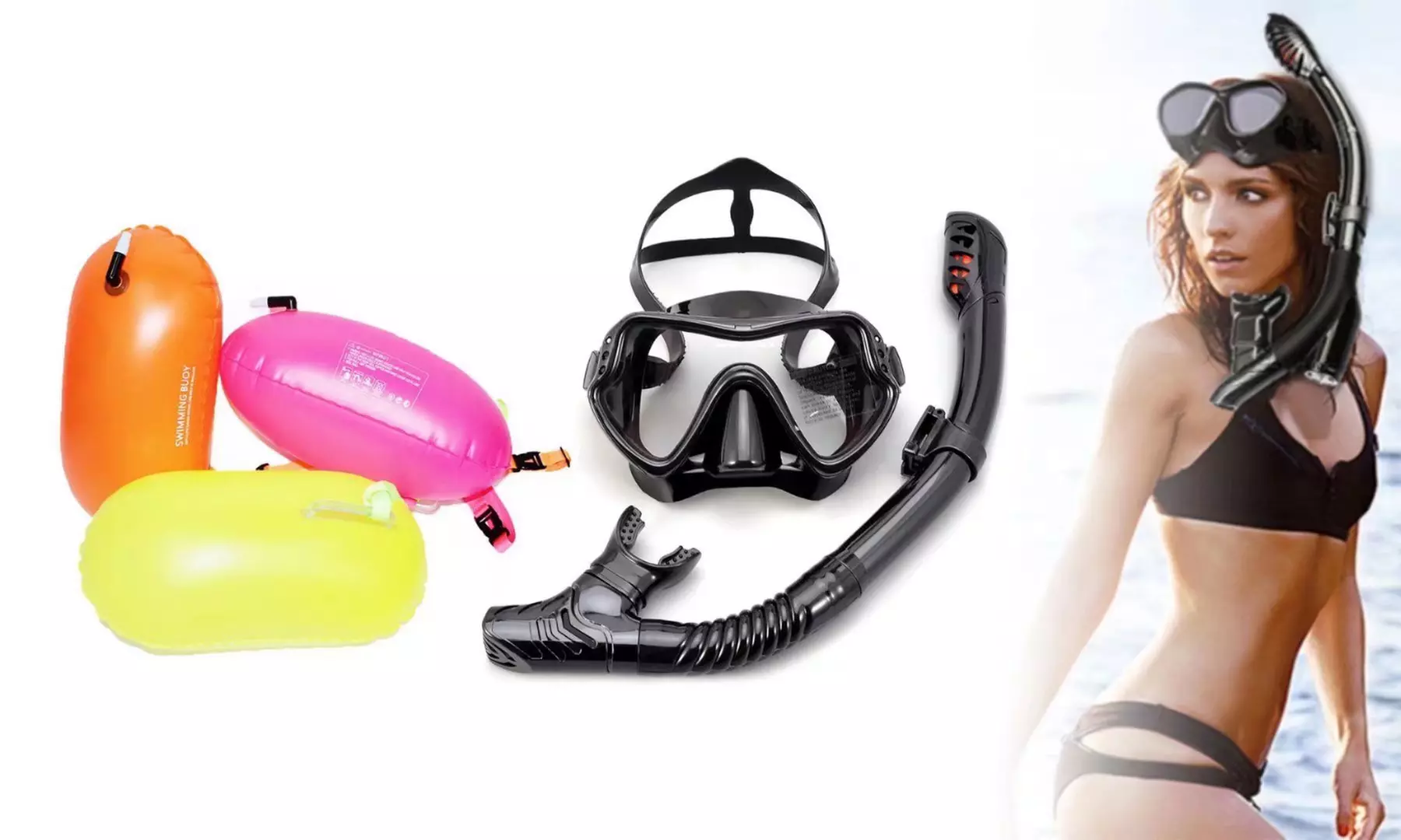 Anti-Fog Diving Goggles Snorkel & Swim Buoy Float with Adjustable Waist Belt - Primary Image