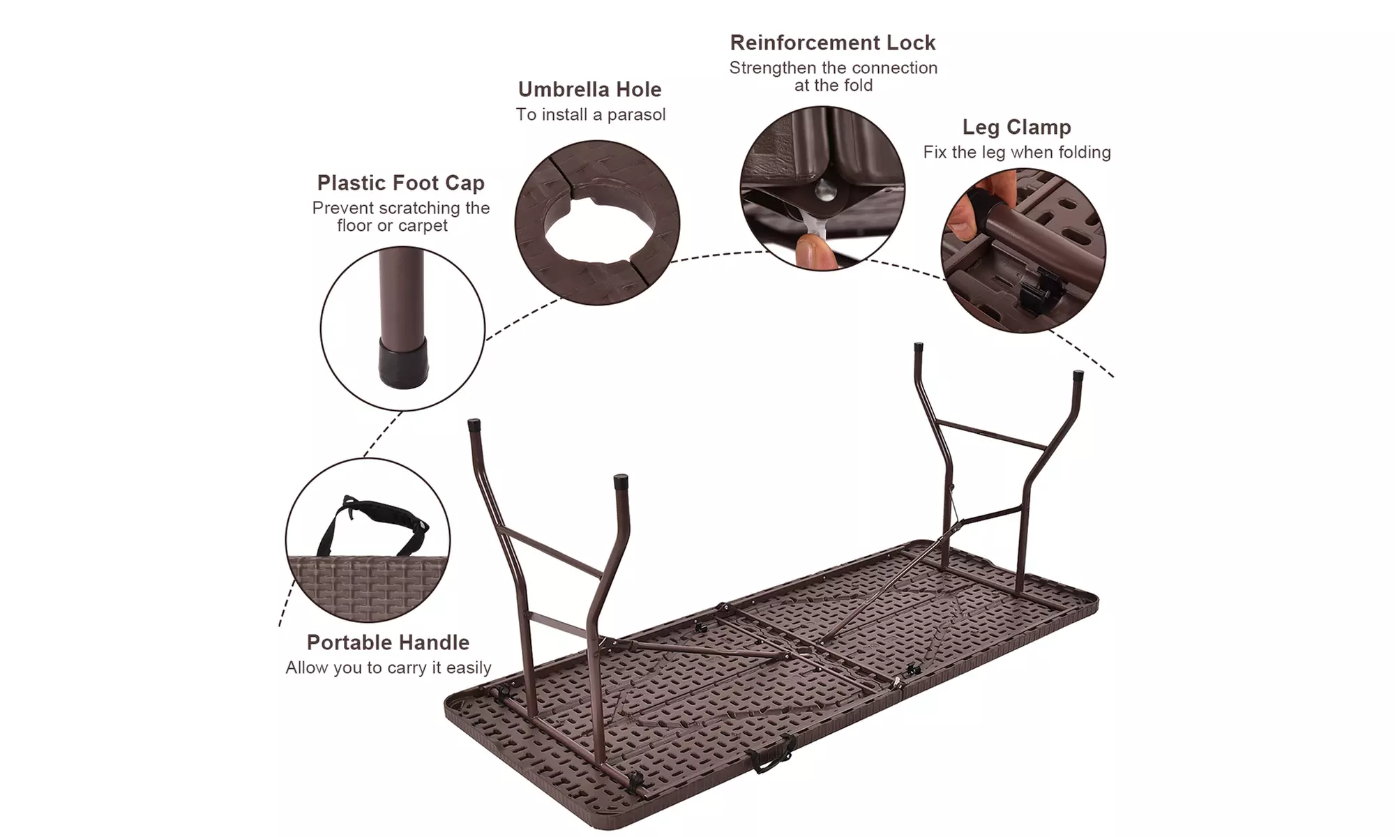 6' Folding Table Rattan Portable Indoor Outdoor Picnic Party Dining Camping