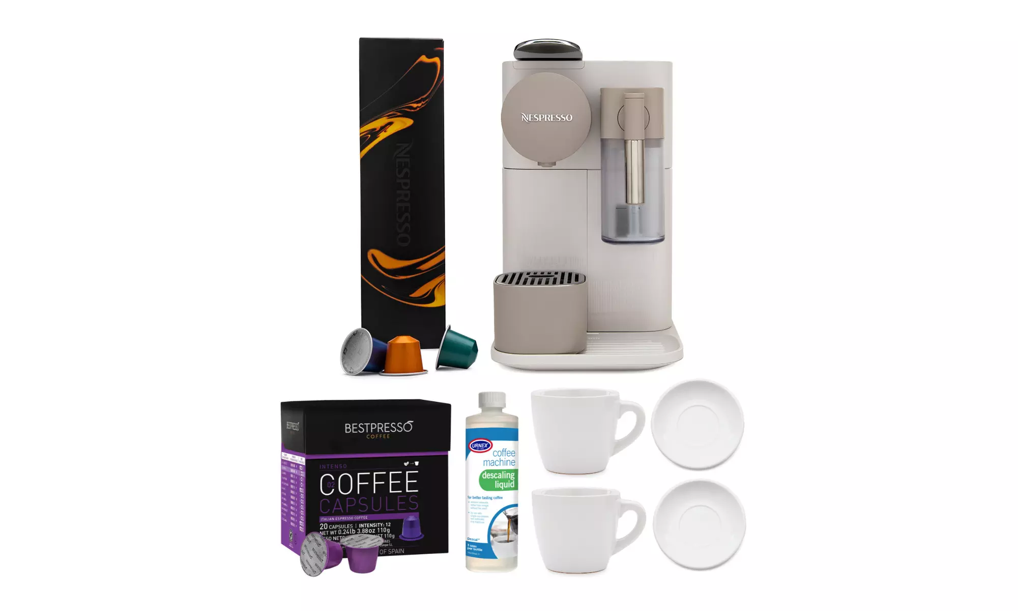 Nespresso EN500W Lattissima One Original Espresso Machine (Silky White) Bundle - Primary Image