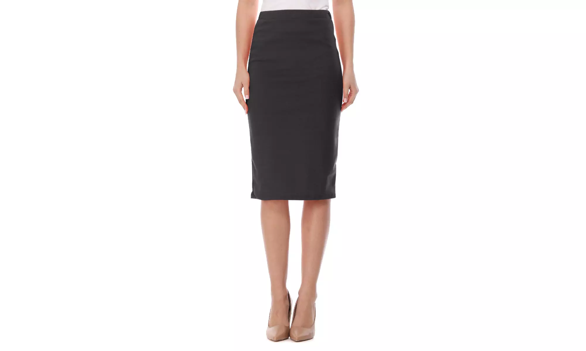 Women's Elastic High Waist Stretch Comfy Office Work Wear Solid Midi Skirt S-3XL