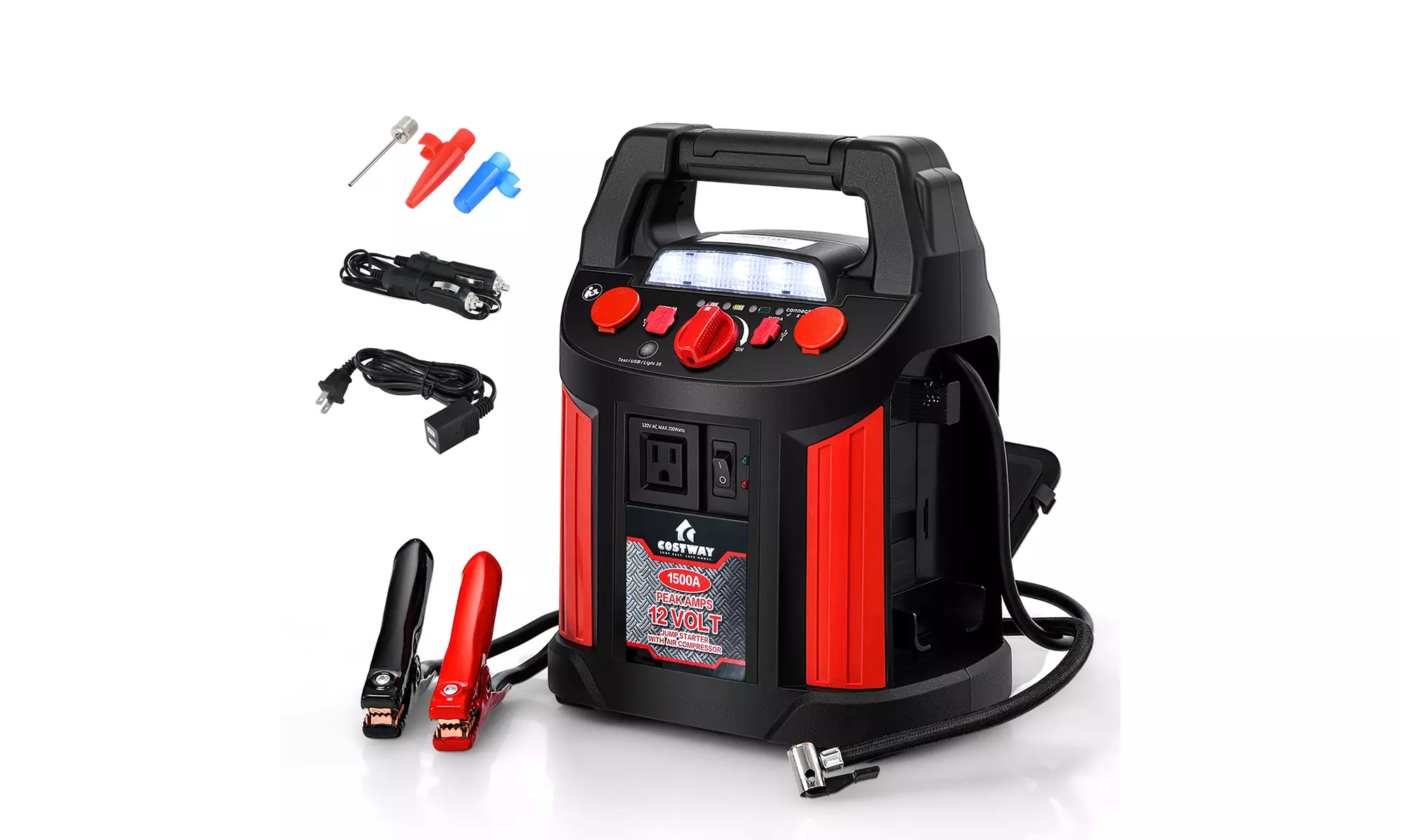 Costway Jump Starter Air Compressor Power Bank Charger w/ LED Light & DC Outlet - Primary Image