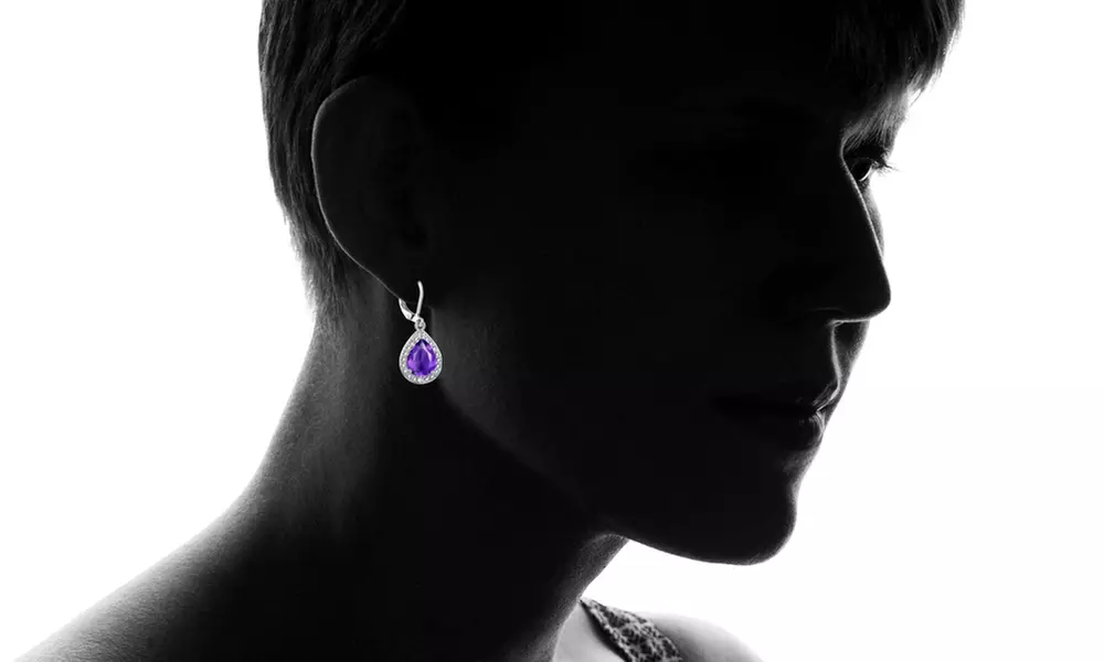 Genuine Amethyst with Diamond Accent Teardrop Earrings By Peermont