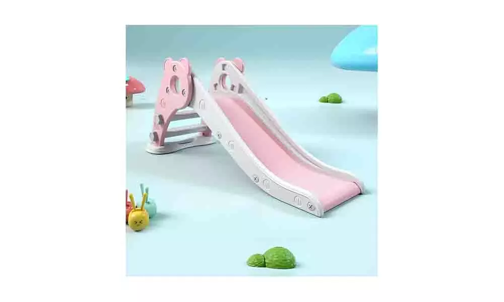 Kid Slide for Toddler Bear pink Plastic Slide Outdoor Playground Climber Slide