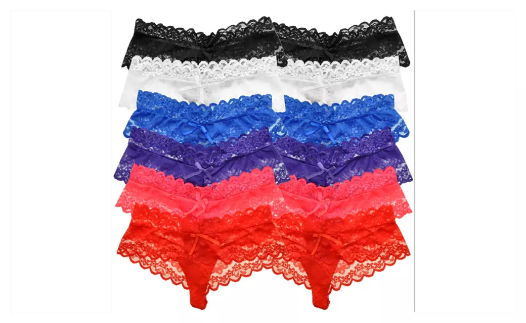 Mechaly Women Underwear Extra Wide Band Floral Lace Thongs - 12 Pack - Primary Image