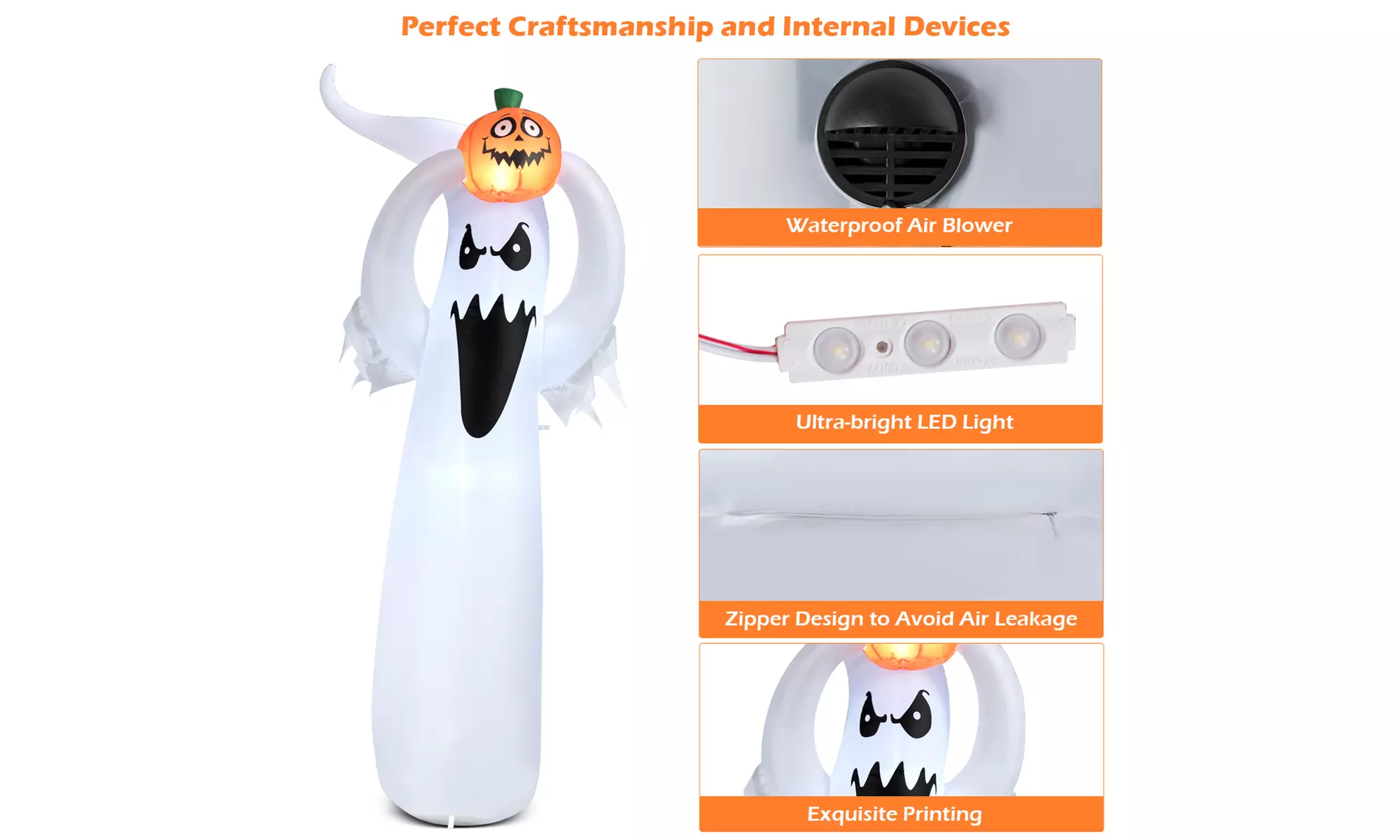Costway 6' Halloween Inflatable Air Ghost Pumpkin LED Lights for Yard Decration