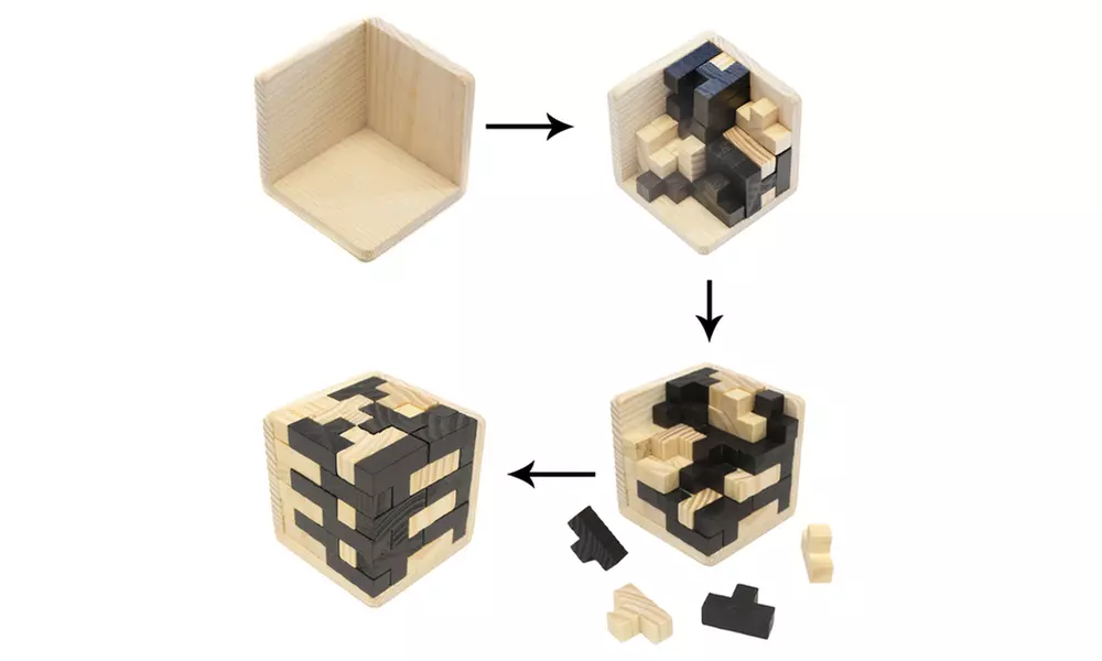 Brain Teaser IQ Game Tetris Cube with Wooden 3D Puzzles (54-Piece) - Primary Image