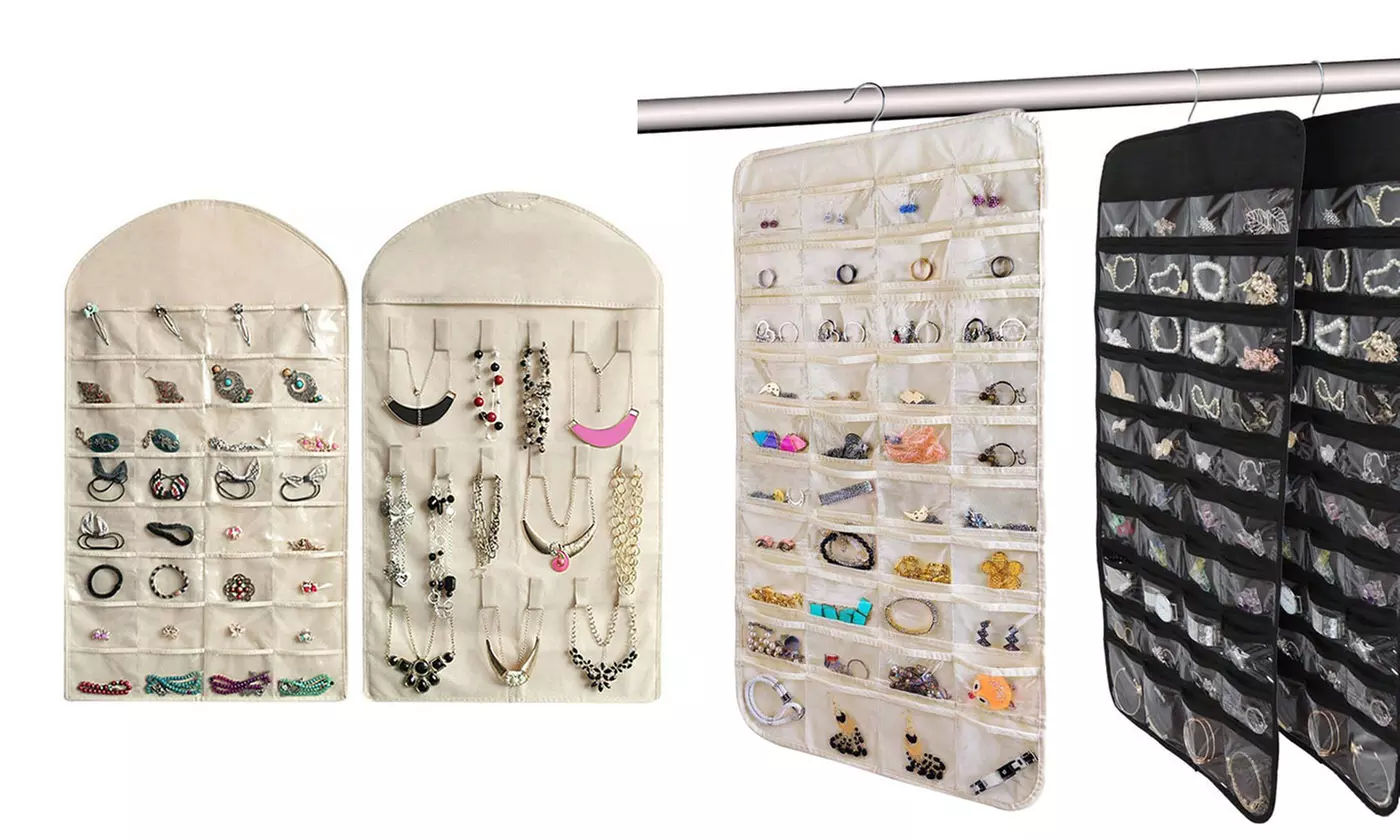 32/80 Pockets Jewelry Organizer Hanging Storage Bag Transparent Window - Primary Image