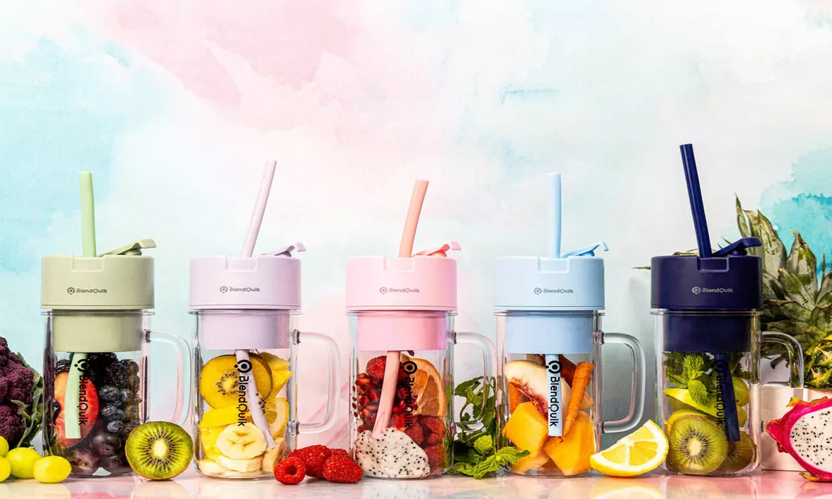 BlendQuik 14oz 55W BPA-Free Portable Mason Jar Blender with Snap-Split Straw - Primary Image