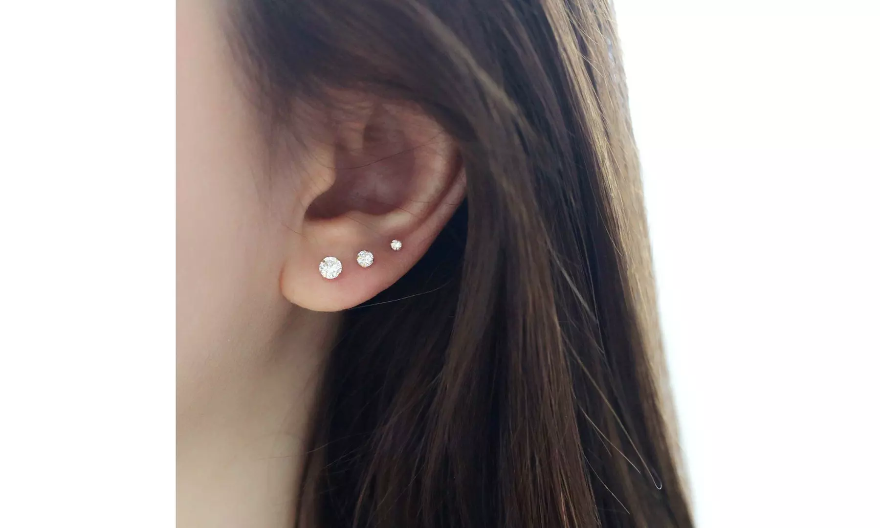 925 Sterling Silver Crystal Stud Earring (Set of 3)  - Second Medium