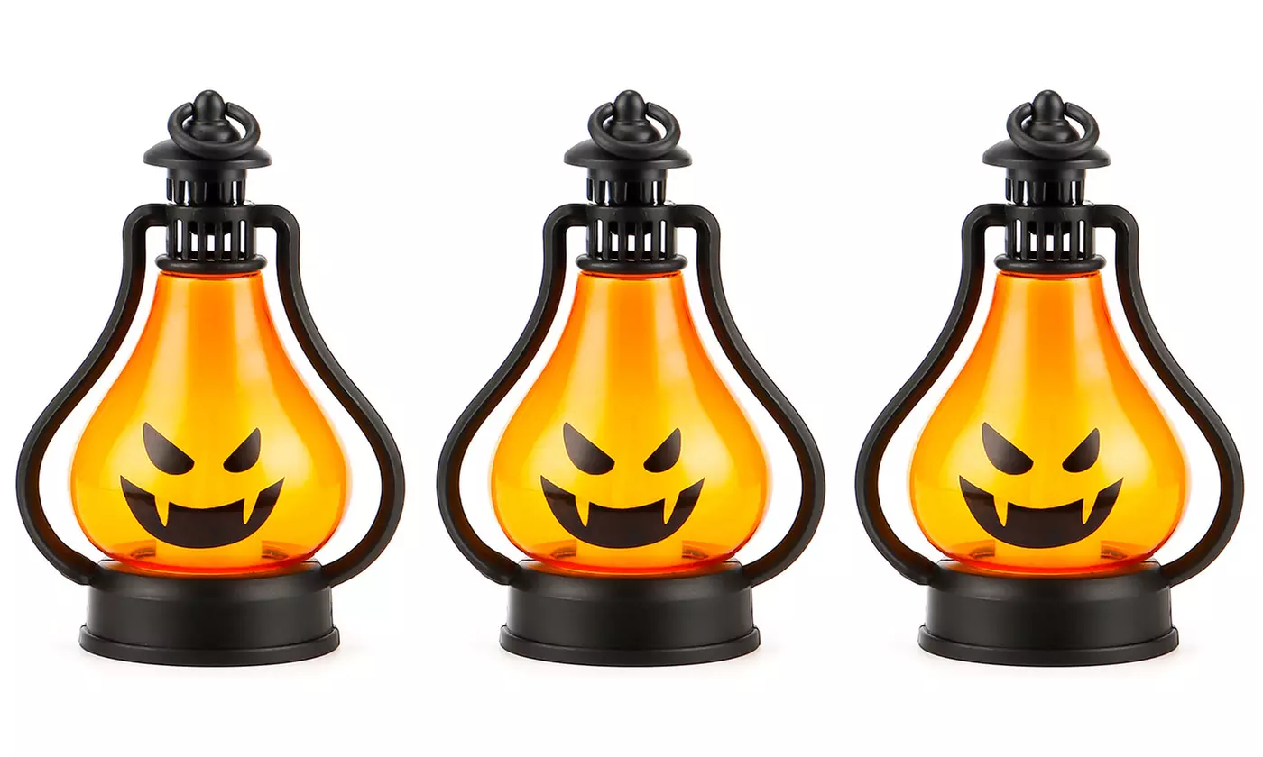 Halloween Lamp Flame LED Lantern Hanging Decor Pumpkin Witch Light Party 