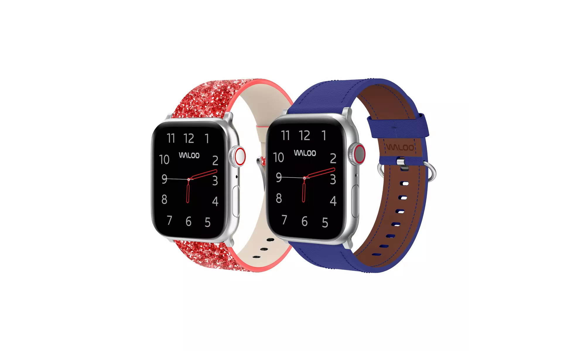 Waloo 2-Pack Leather Bling and Classic Leather Apple Watch Bands