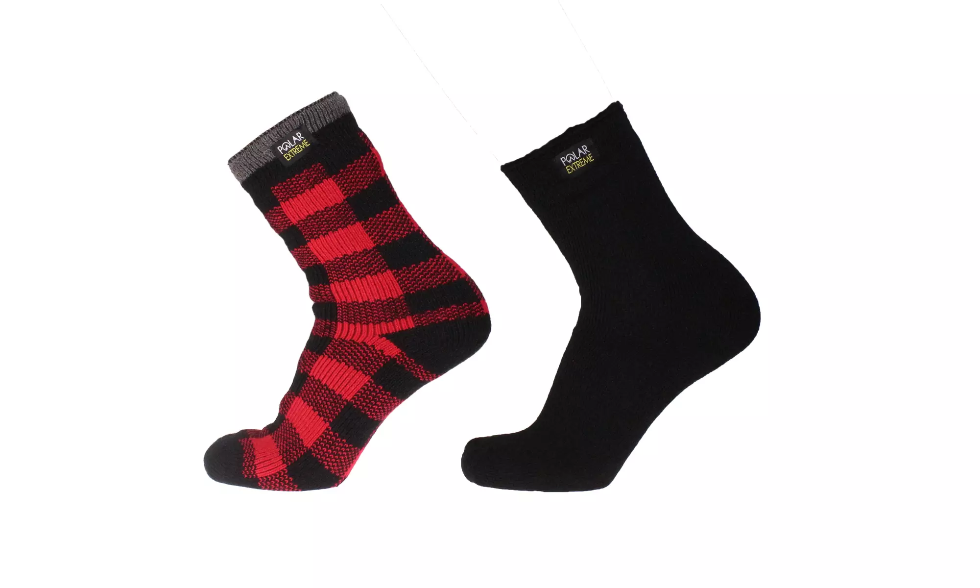 Polar Extreme Men's Red Buffalo Plaid & Black Insulated Thermal Socks (2-Pack) - Second Medium