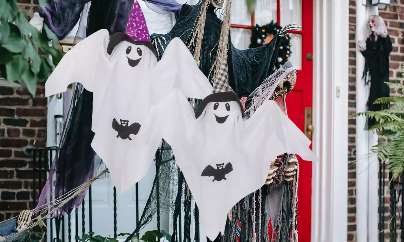 2PCS Large Halloween Hanging Ghost Windsocks Outdoor Yard Decoration
