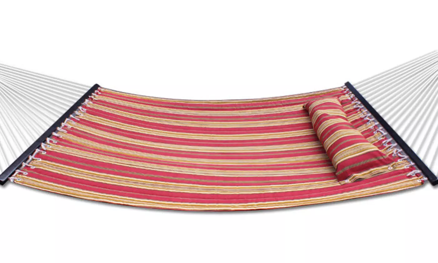 Double Hammock Swing Heavy Duty Quilted Fabric With Pillow Spreader Bar 2 Person - Primary Image