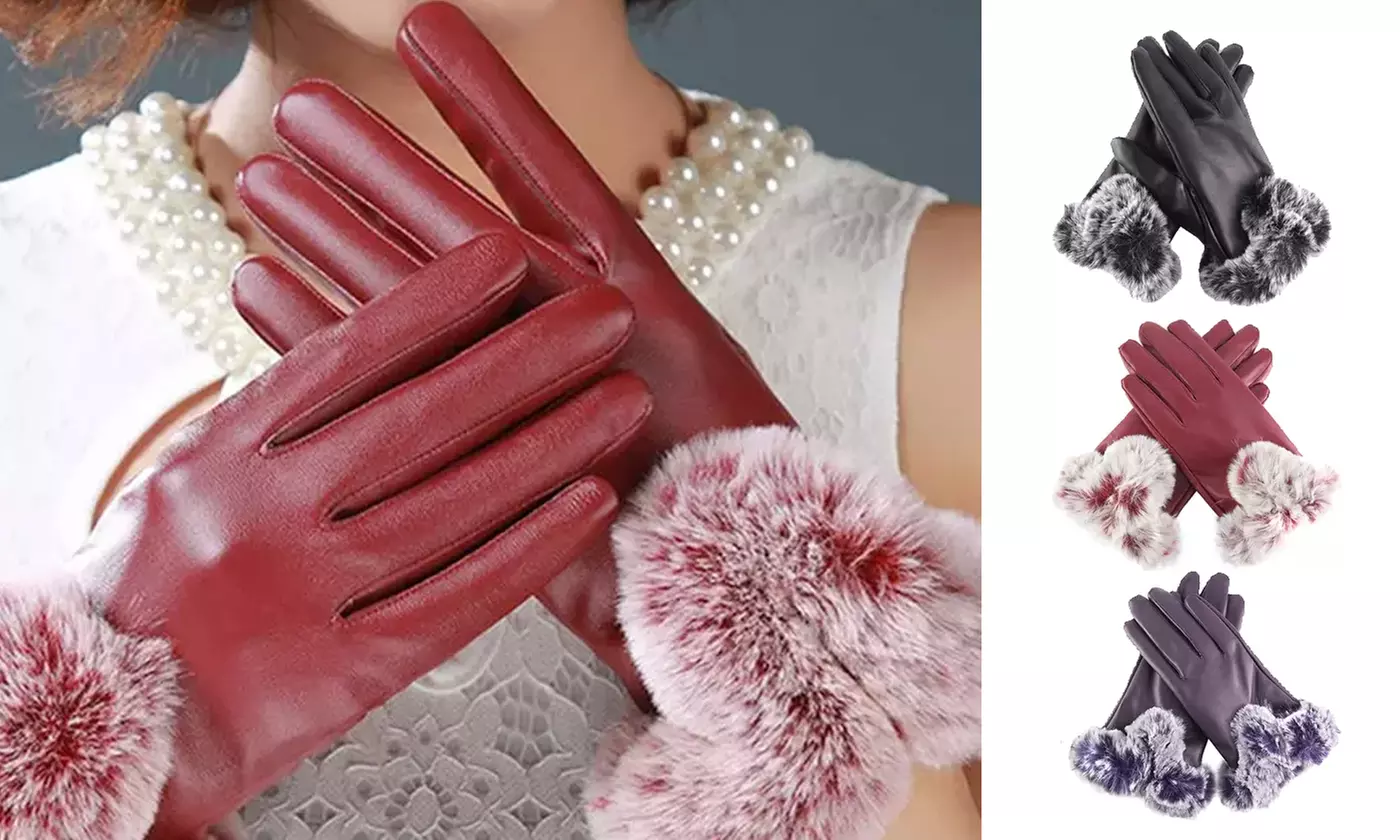 Women's Winter Warm Faux Fur Touchscreen Gloves