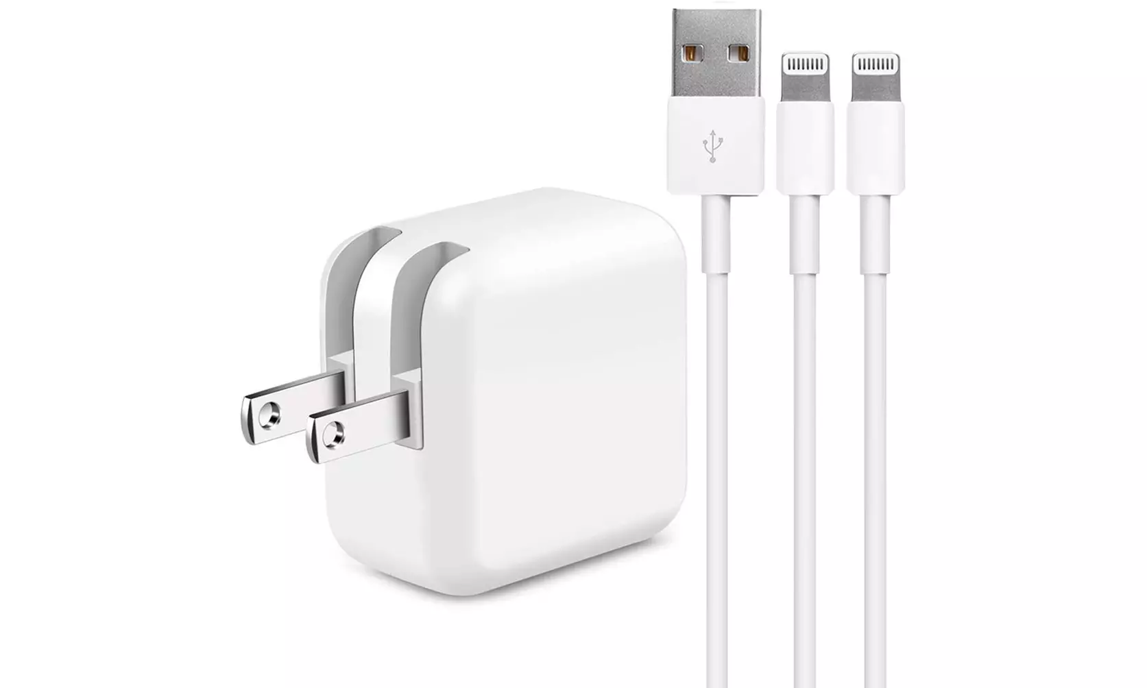 iPad Charger with 2 USB Cables for iPad 5, 6, 7, 8 Mini, Pro, Air (3-Piece Set) - Primary Image