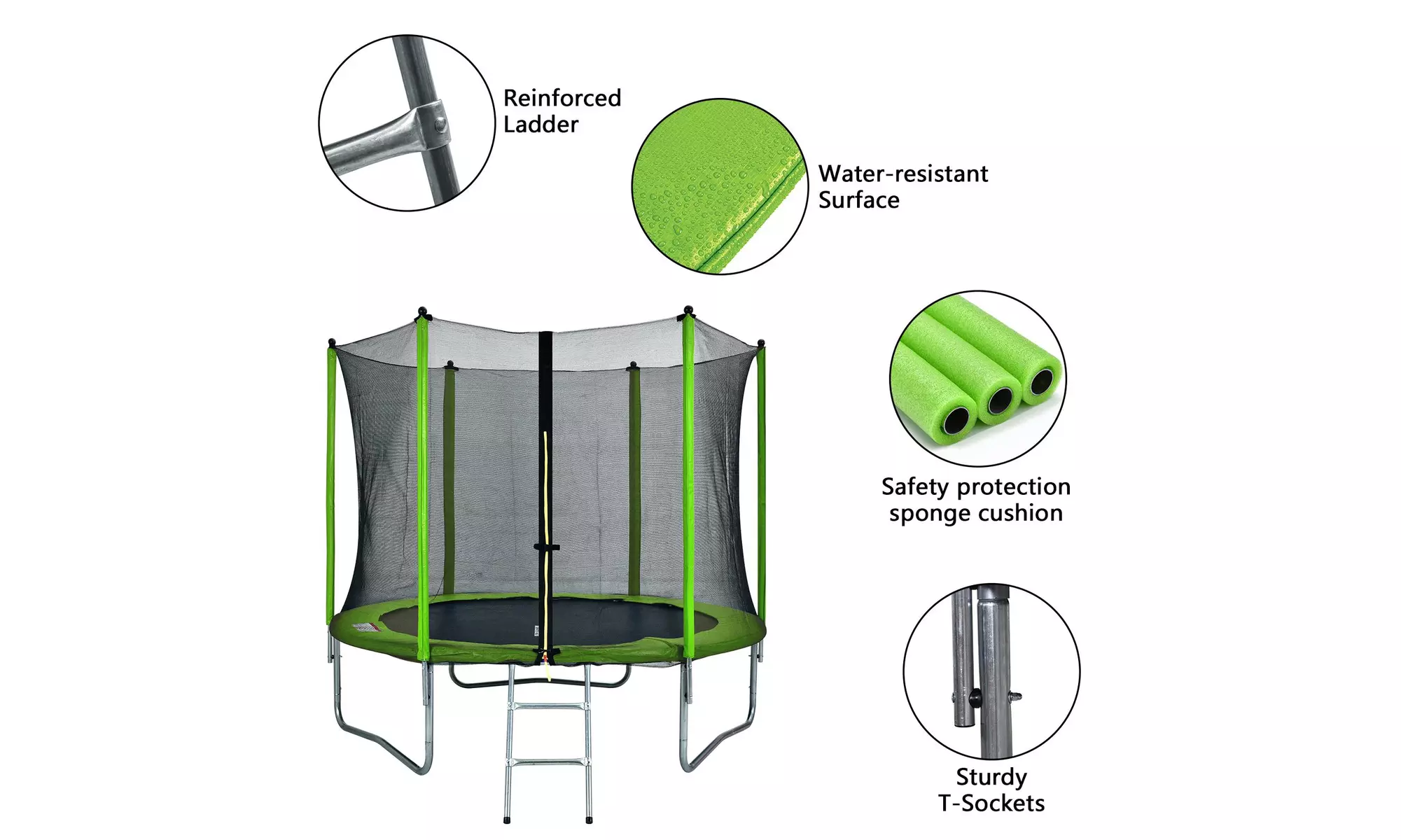 10 ft Kids Round Trampoline Combo, with Surround Enclosure, Green - Second Medium