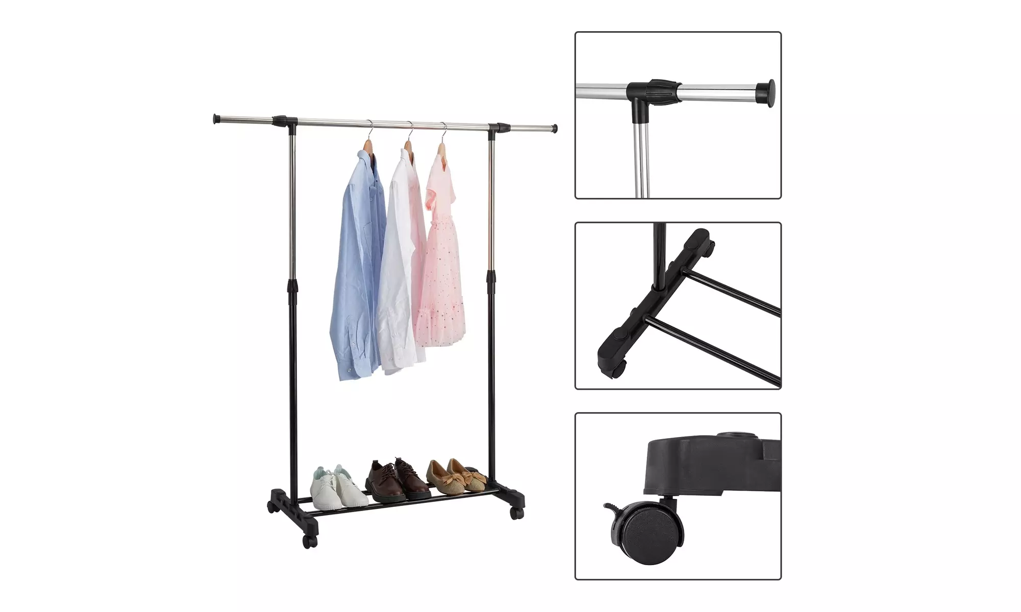 Single/Double Rail Stretching Stand Clothes Rack with Shoe Shelf