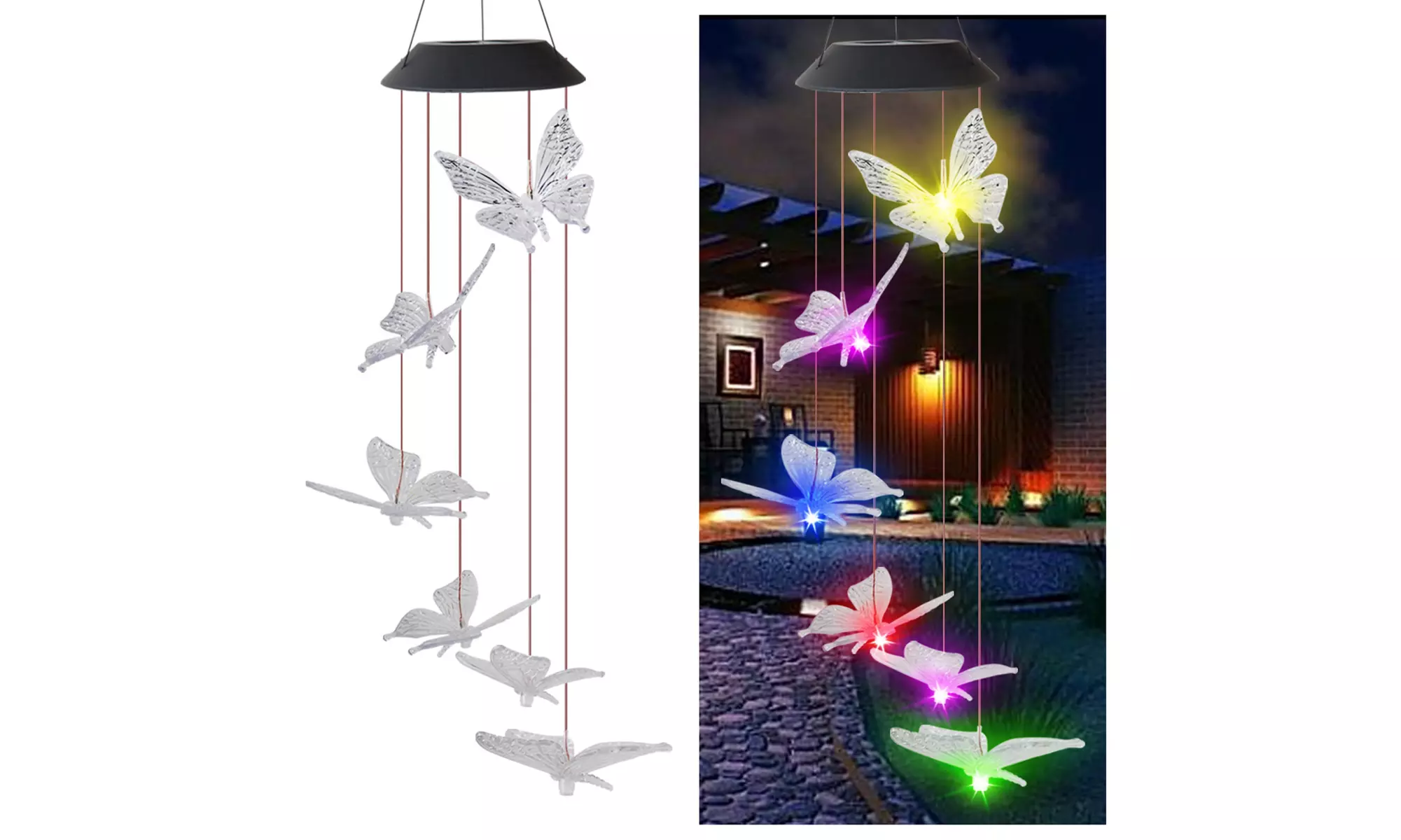 Large LED Solar Wind Chime Lights Color-Changing Outdoor Hanging Decor Bells