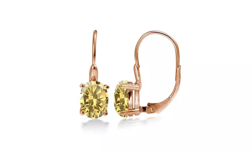 Rose Gold Flashed Sterling Silver Citrine 8x6mm Oval Leverback Earrings 