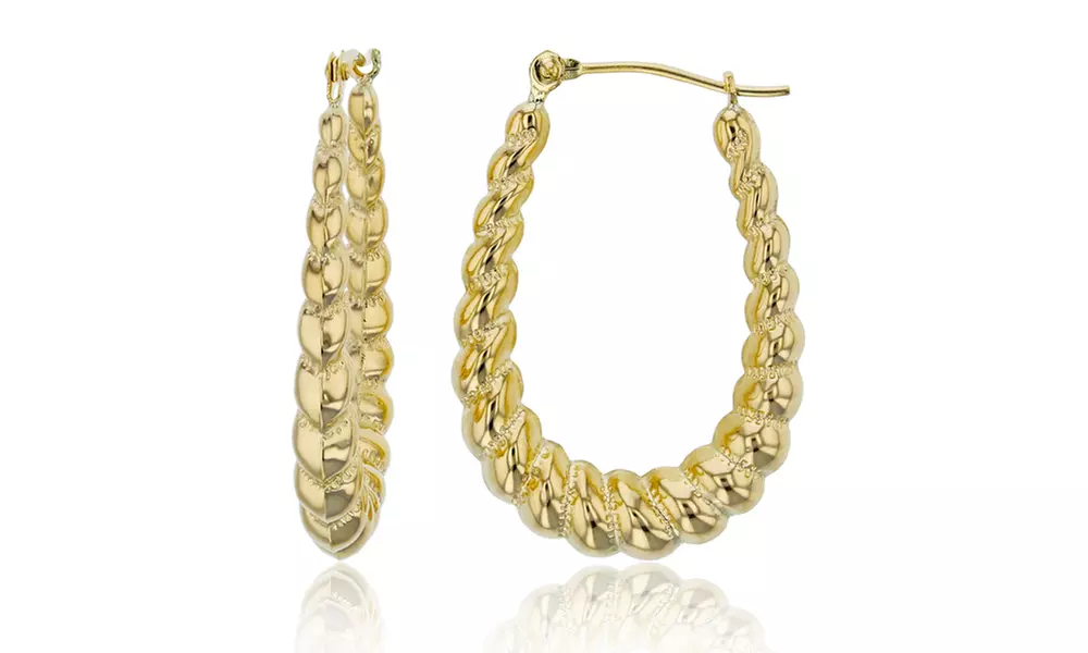 14K Yellow Gold 28x4mm High Polished & Milgrain Twist Hoop Earring - Primary Image
