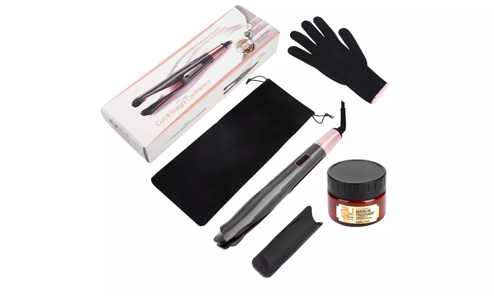Hair Curler Curling Iron Salon Hair Curling Wand and Flat Iron with Hair Mask - Second Medium