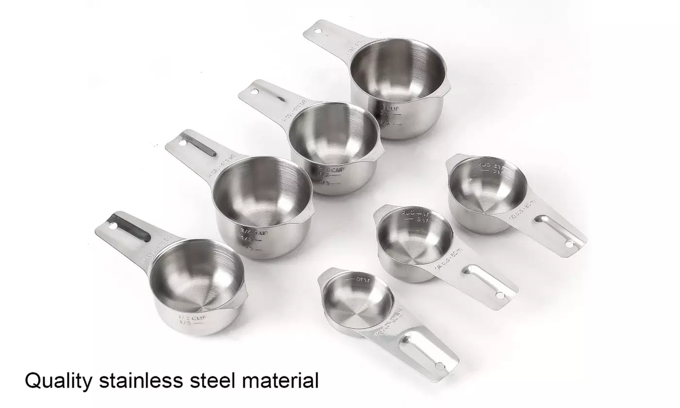 7 Piece Stainless Steel Measuring Cups Set for Dry or Liquid Ingredients