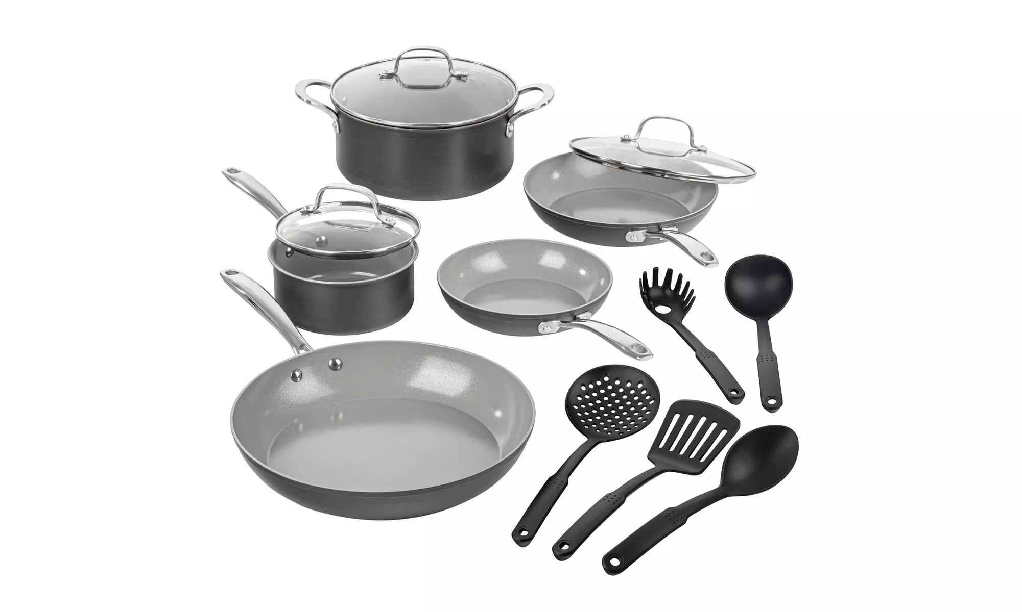 13 Pc. GraniteStone Pro Hard Anodized Grey Ceramic Coating Nonstick Cookware Set - Second Medium