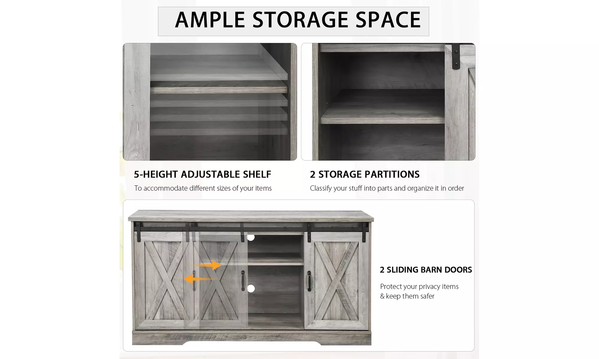 Costway 59'' Farmhouse TV Stand Sliding Barn Door Cabinet w/ Adjustable Shelf