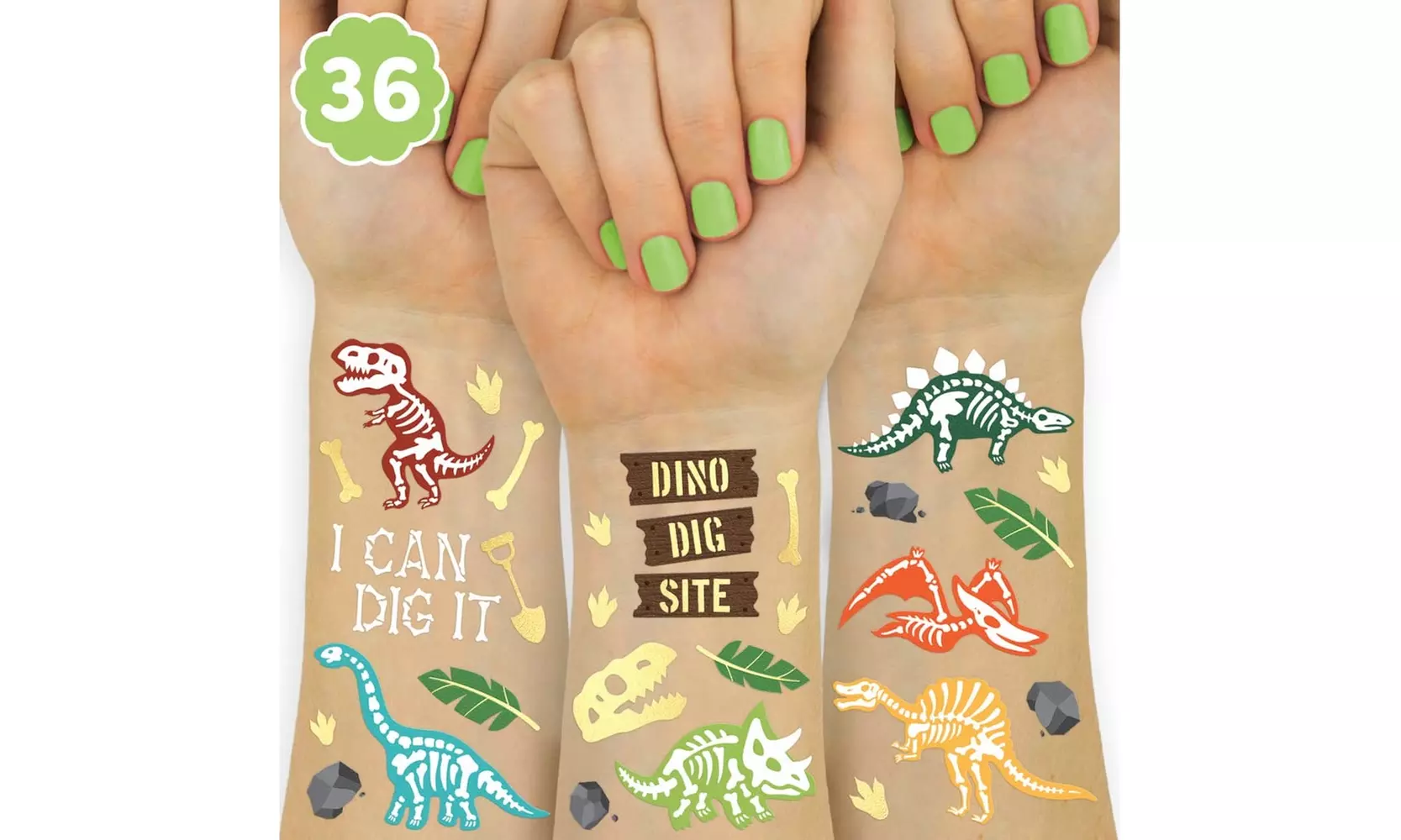 xo Fetti Dinosaur Tattoos for Kids 36 styles Dino Fossil Birthday Party Supplies - Primary Image