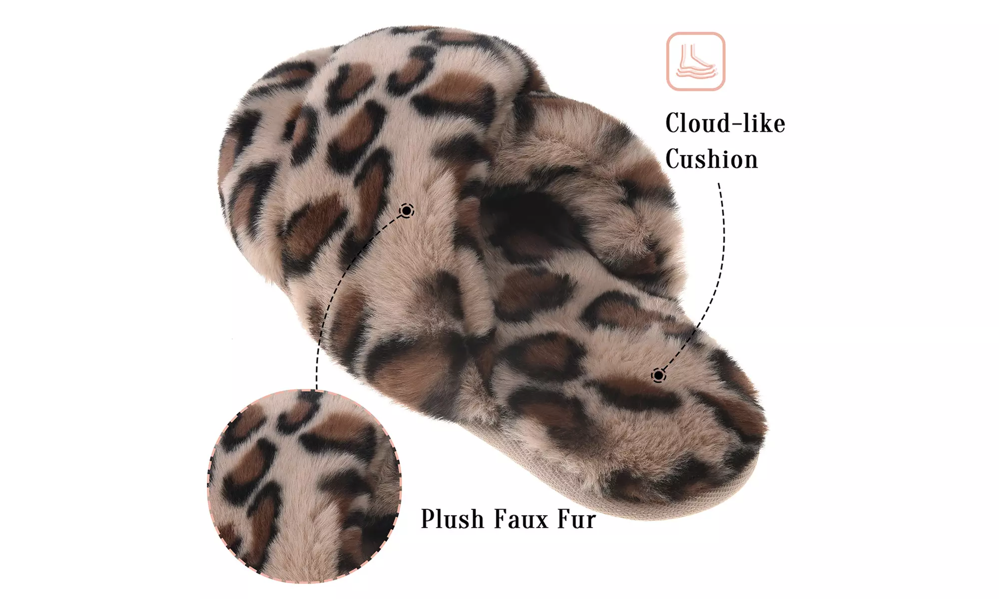Womens Faux Fur Cross Slide Slippers Warm Memory Foam Indoor Outdoor Shoes