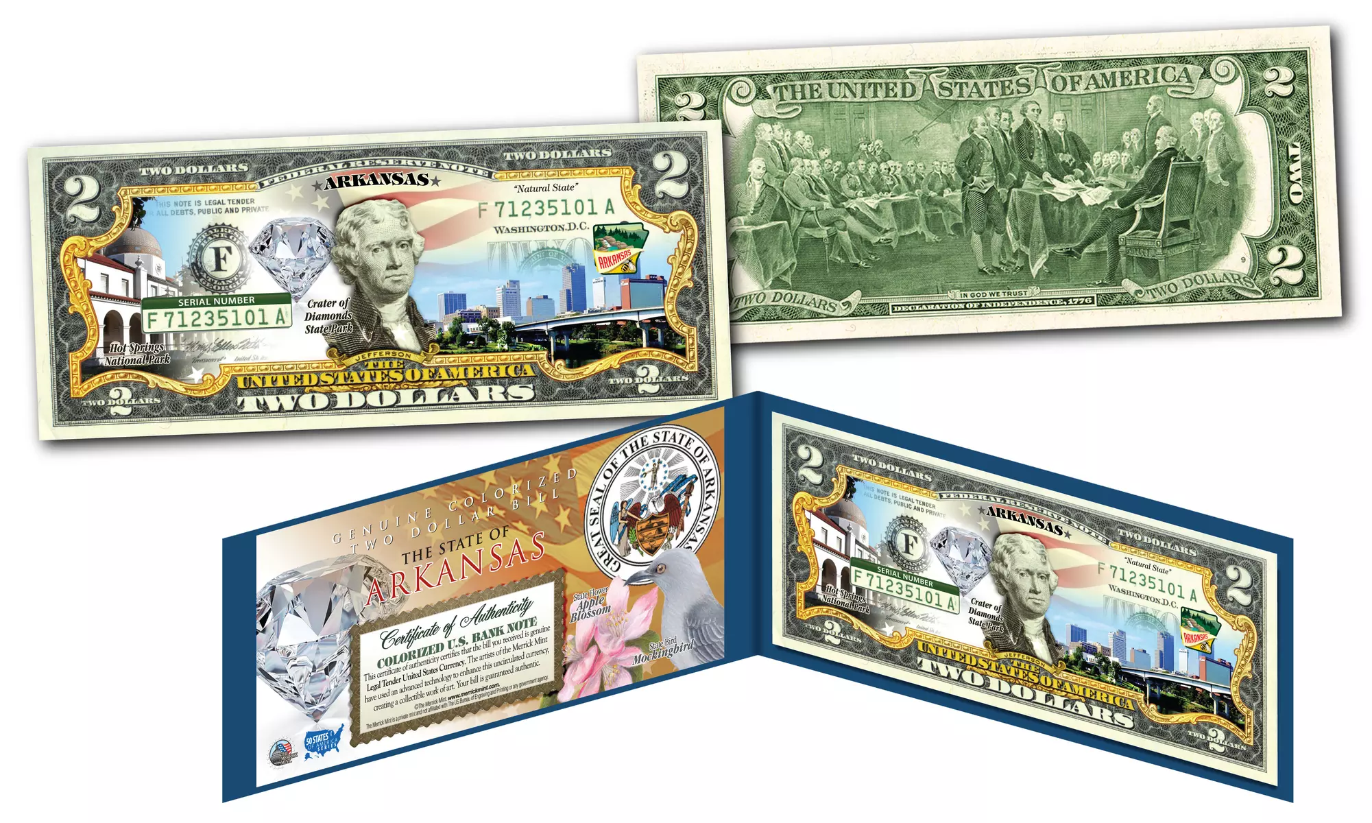 Official Genuine Legal Tender U.S. 2 Dollar Bills Honoring America's 50 States 