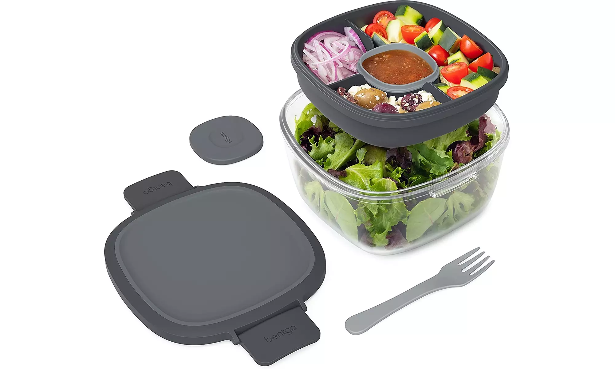 Glass Leak-Proof Container w/ Large 61-oz Salad Bowl, 4-Compartment Bento-Style - Primary Image
