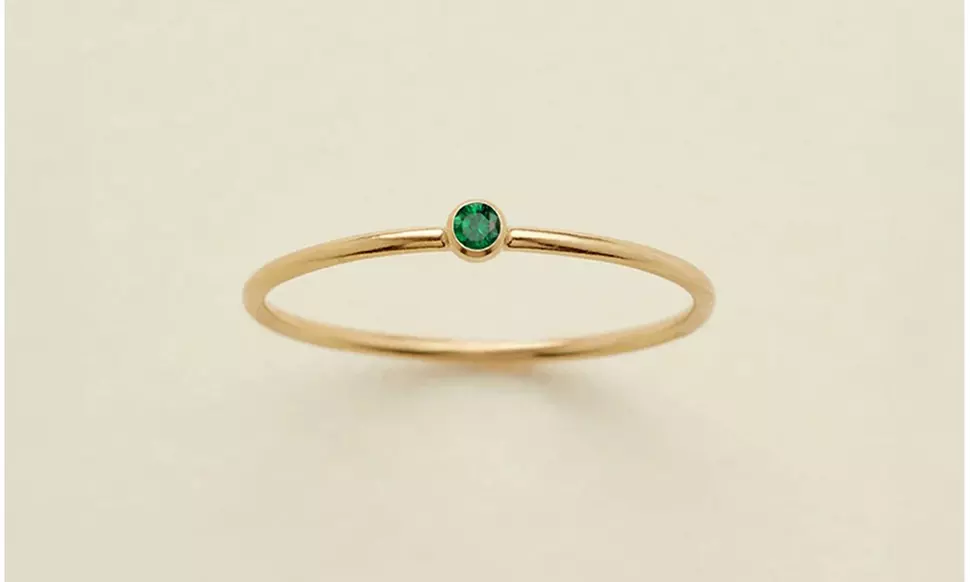 14K Gold Plated Stainless Steel Dainty Birthstone Stacking Ring, 2mm Stone