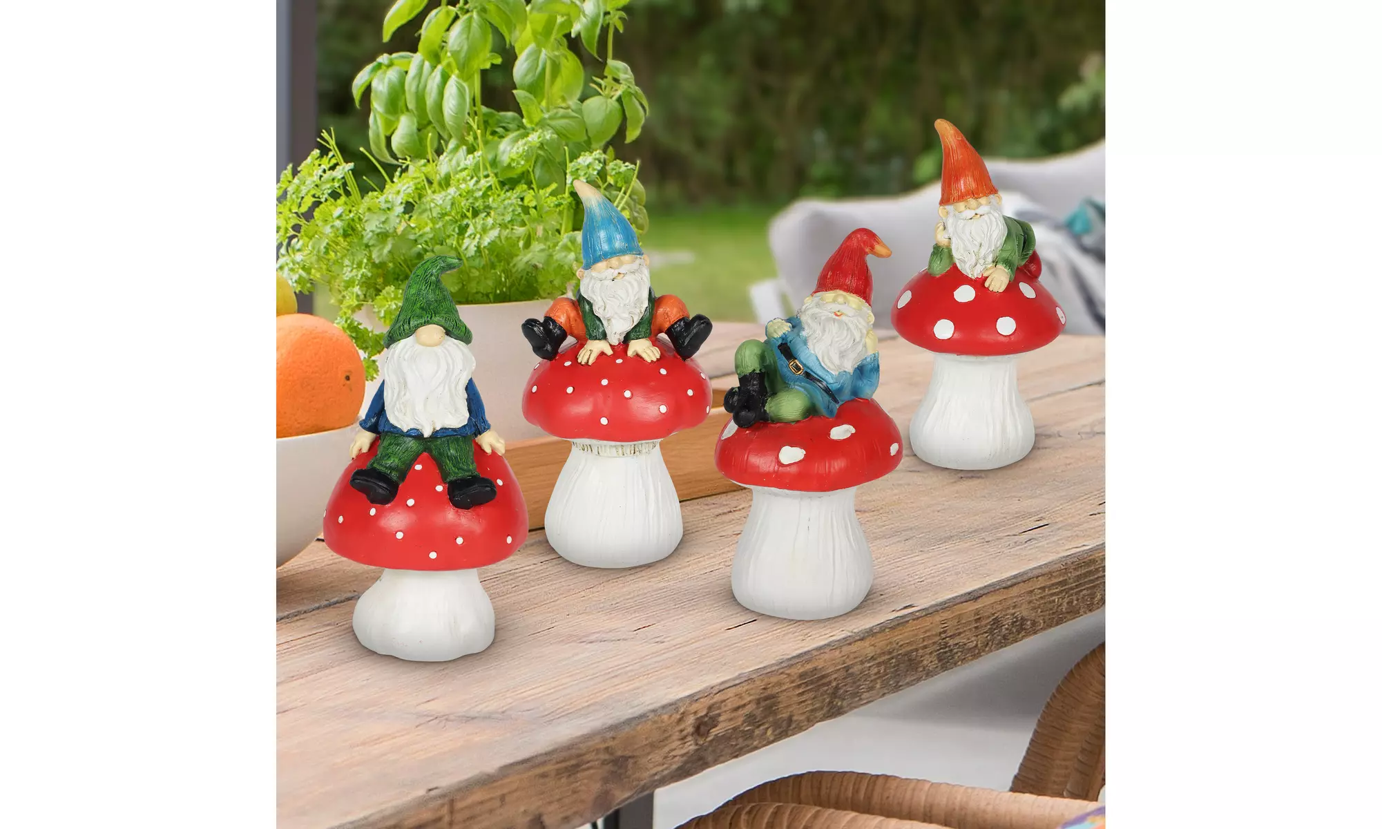 Exhart 4 Piece Set of Can't See Hat Garden Gnomes on Mushrooms Statuary - Primary Image