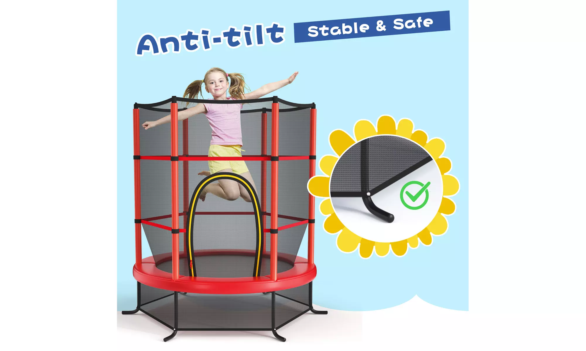 Youth Jumping Round Trampoline 55'' Exercise W/ Safety Pad Enclosure Combo Kids