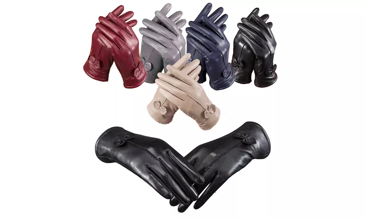 Womens Gloves Genuine Leather Solid Winter Warm Driving Thermal Gloves