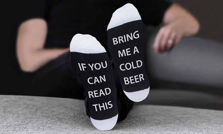 Men'sConversational Socks Casual 9 - 12.5 Beer Black/White